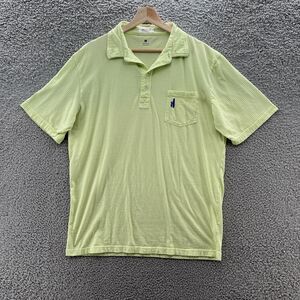 Johnnie O Polo Shirt Men Large Green Striped Short Sleeve Cotton Casual Stretch